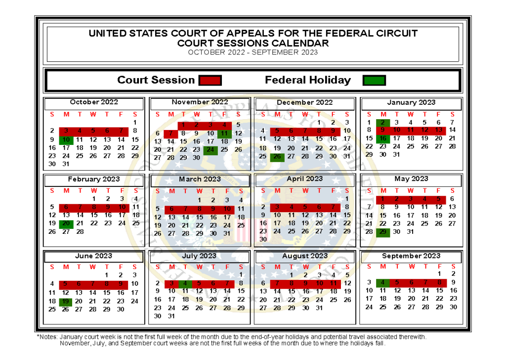 Court Sessions Calendars U.S. Court of Appeals for the Federal Circuit